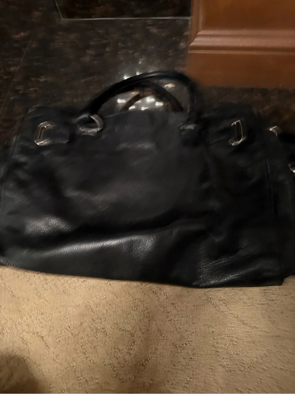 Michael Kors Black Leather Satchel with Chain-Accented Strap